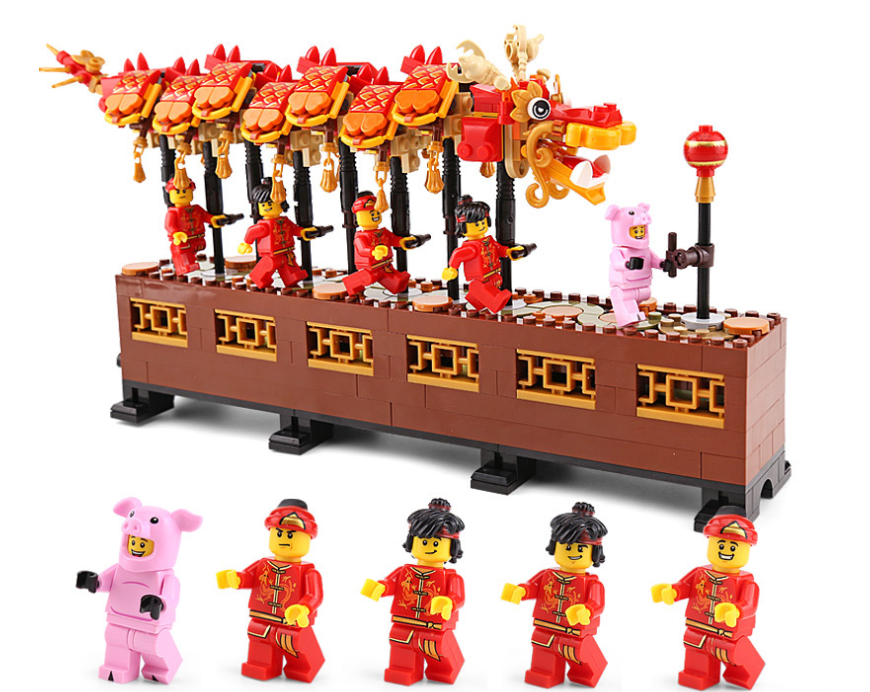 Chinese Dragon Dance Set Building Blocks Bricks Assembly Kids Toys New Year Gift