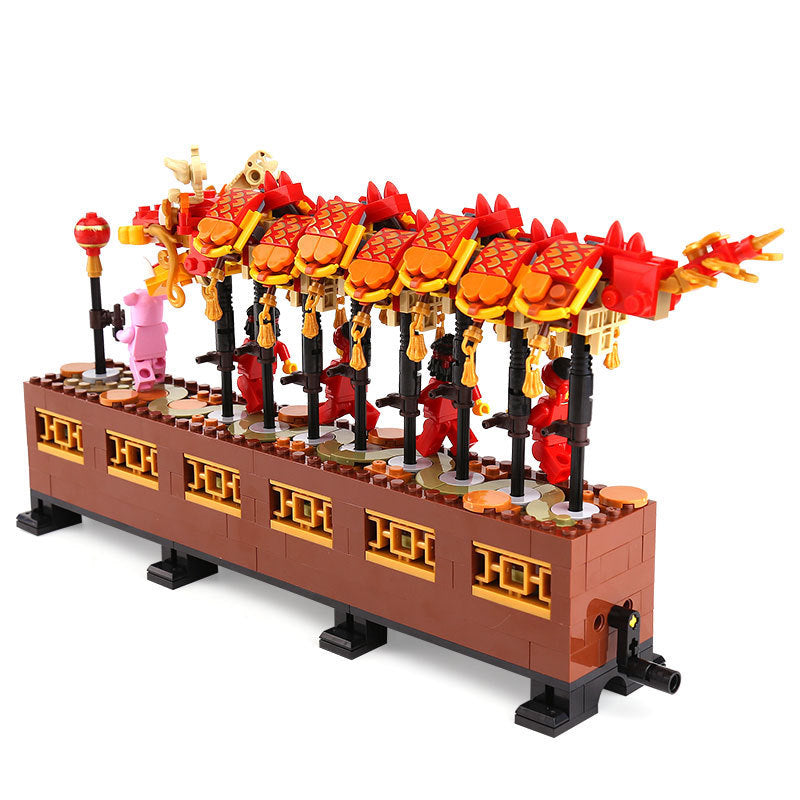 Chinese Dragon Dance Set Building Blocks Bricks Assembly Kids Toys New Year Gift