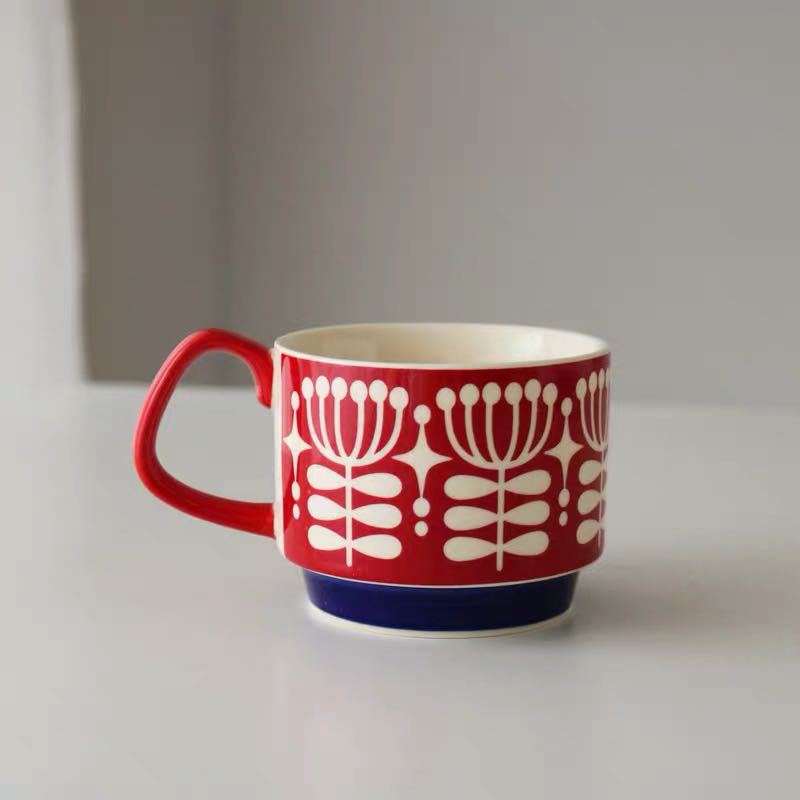 Ceramic Color Retro Underglaze Flower Nordic Coffee Cup Water Cup Stacked Cup Milk Cup