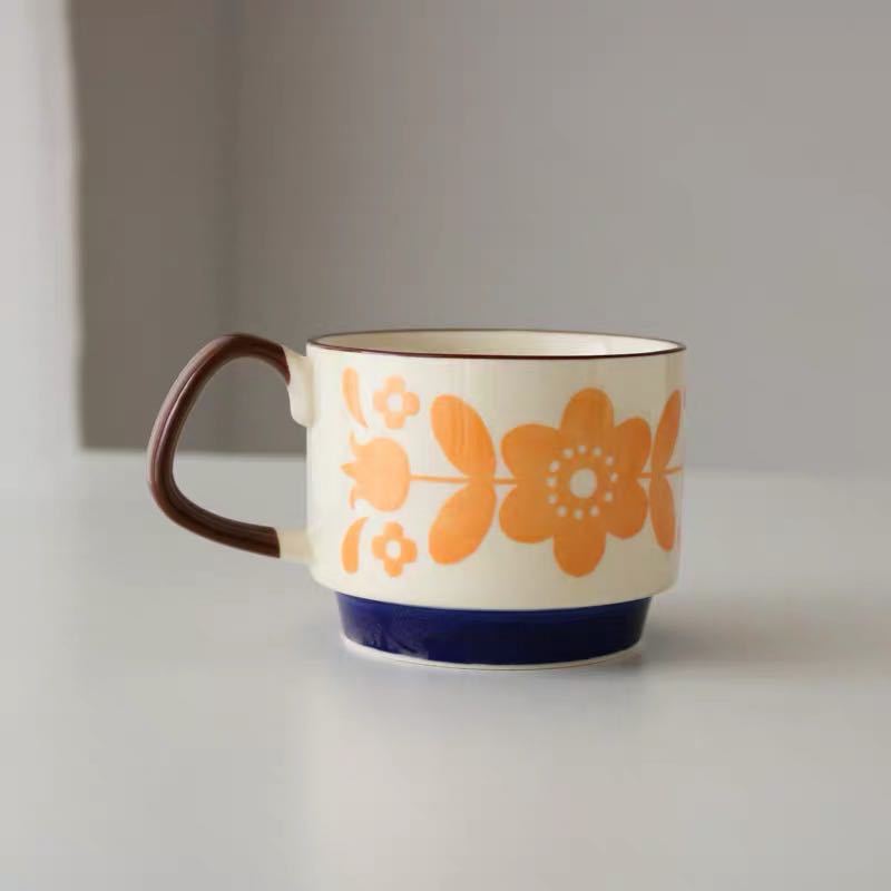 Ceramic Color Retro Underglaze Flower Nordic Coffee Cup Water Cup Stacked Cup Milk Cup