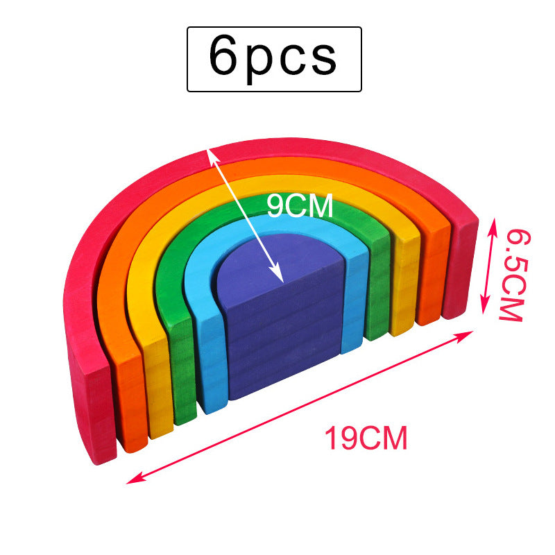 Children'S Wooden Large Rainbow Building Blocks For Babies 2-4 Years Old Kindergarten Rainbow Building Blocks Montessori Assembling Toys