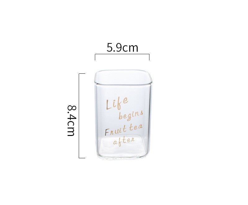 Square Golden Letter Glass Water Cup Straight Cup Coffee Cup