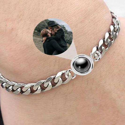 Titanium Steel Men And Women Personalized Photo Projection Custom Family Gathering Pet Couple Birthday Memory Collection Bracele